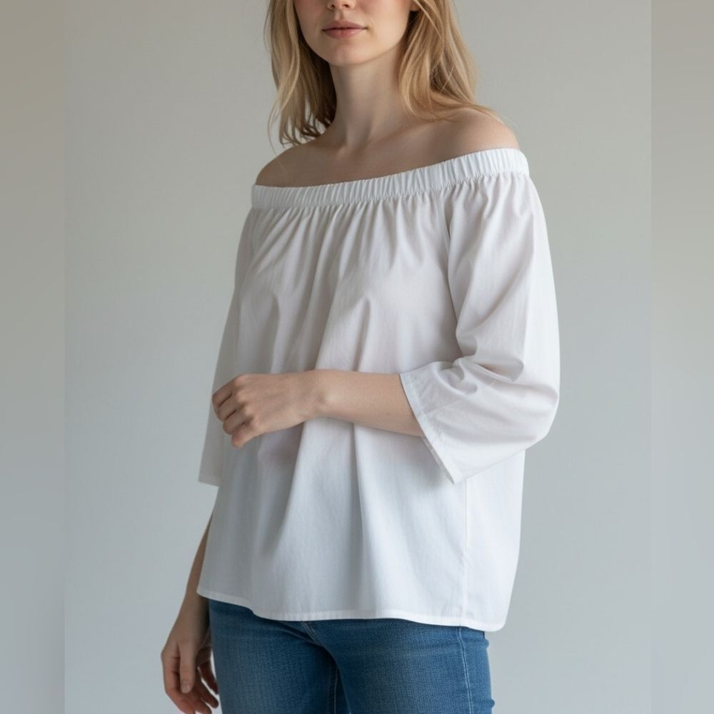 Madewell White Bardot Neckline 3/4 Sleeve Boho Top Like New